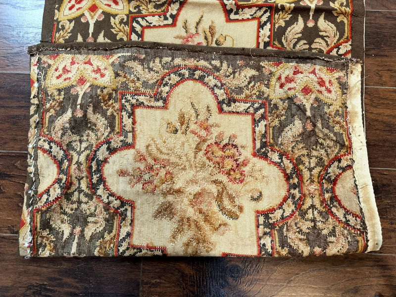 Needlepoint Runner Rug 2.7 x 9.7, European French Design, Wool, Handmade, Vintage by Jewel Rugs