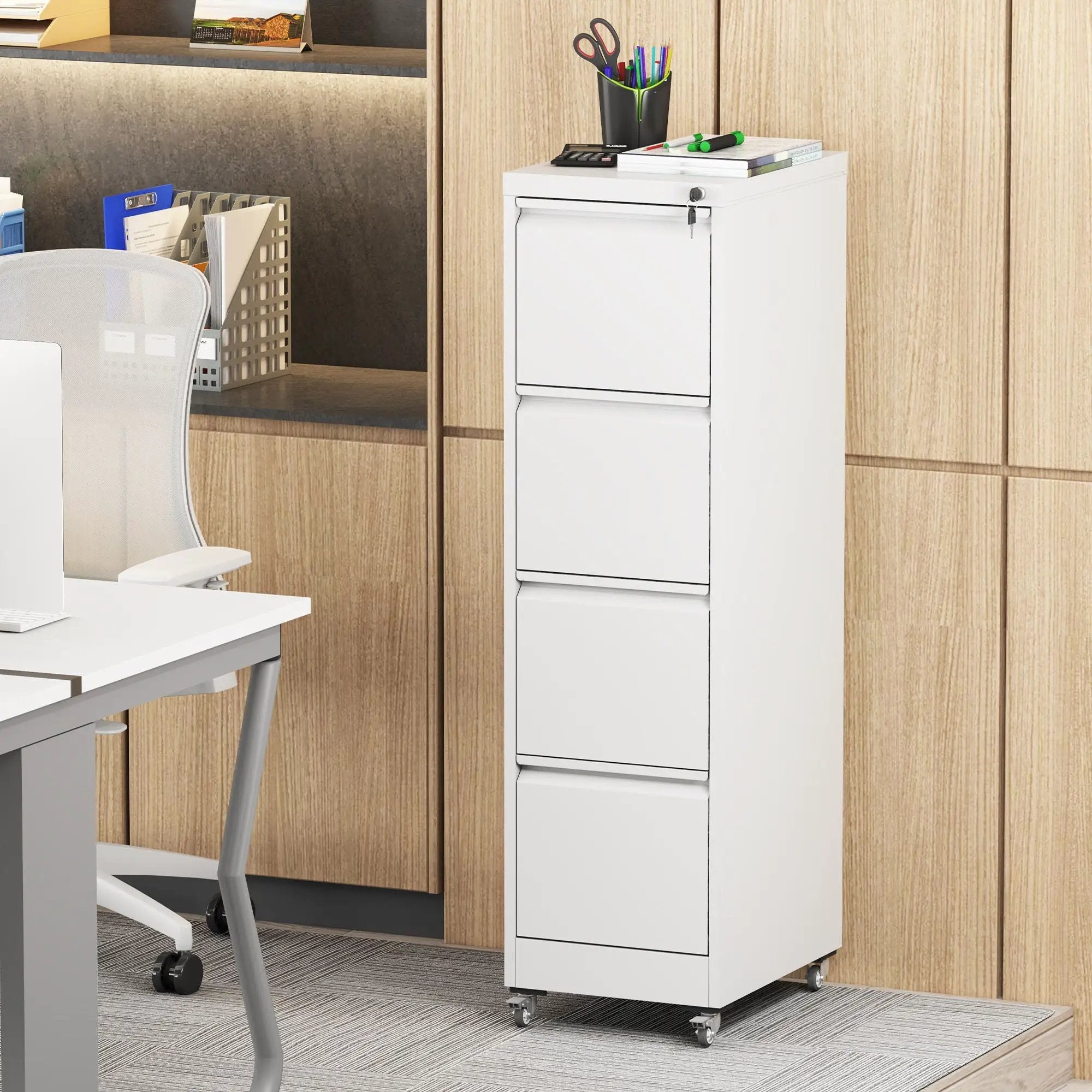 Drawer Metal Locking Vertical File Cabinet With Wheels Heavy Duty Lockable Storage by Unique Piece Furniture