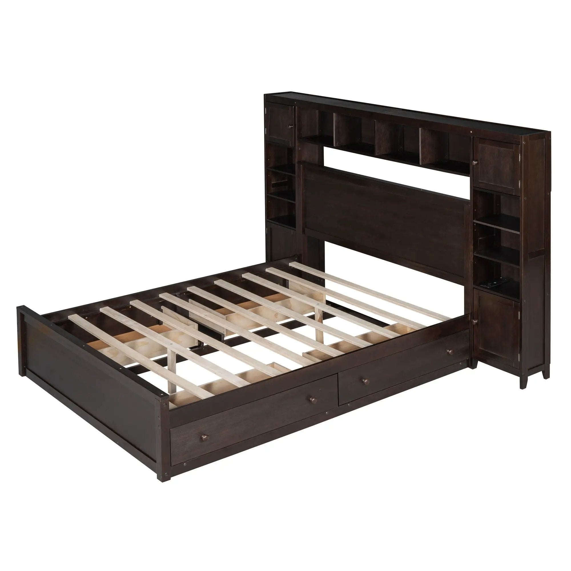 Bed With All In One Cabinet, Shelf And Sockets by Unique Piece Furniture