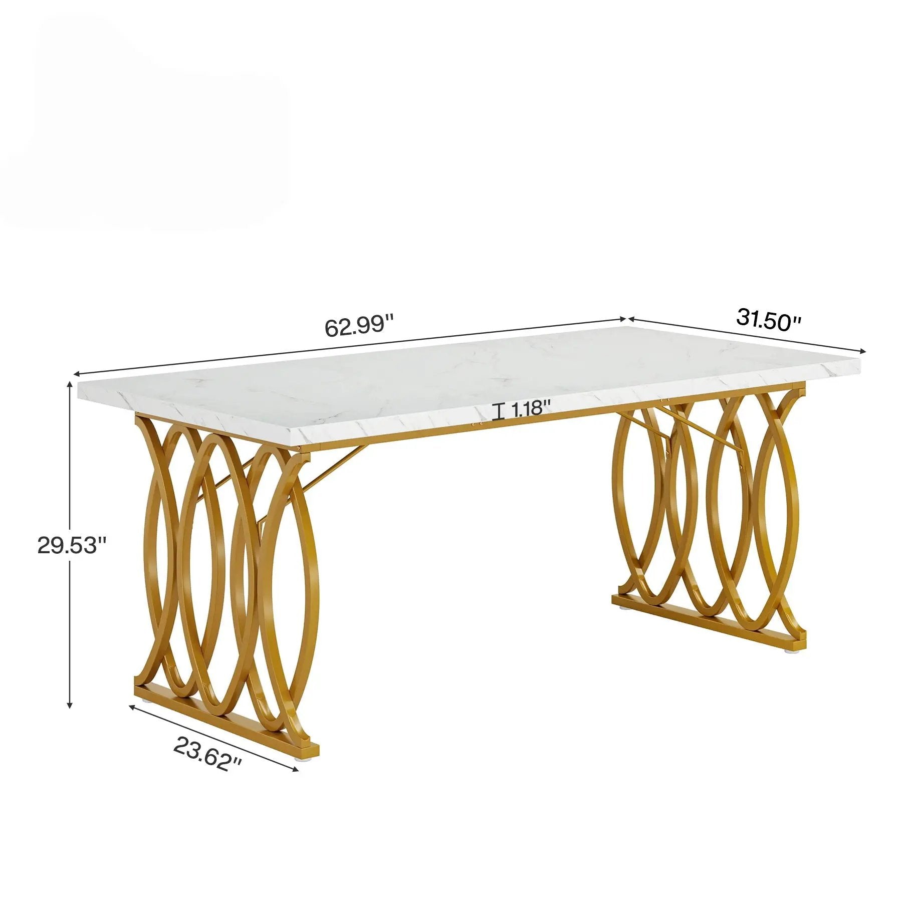 Large Rectangular Dining Table Kitchen Table With Geometric Legs - White / Gold by HouseOfZazla