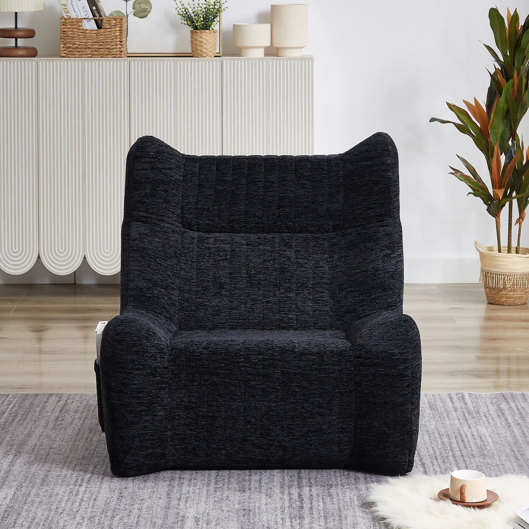 Bean Bag Chair With Armrests Oversized Comfy Beanbag Lounge Lazy Floor Sofa Accent Chair For Living Room - Black by HouseOfZazla