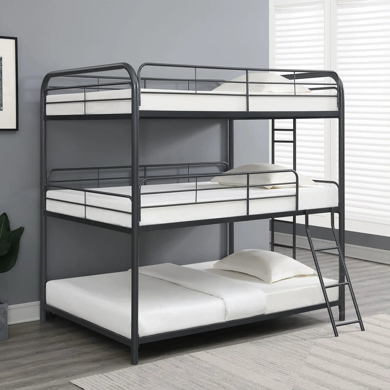 Triple Bunk Bed, Full Size With Sturdy Metal Frame And Safe Stairs - Black by Unique Piece Furniture