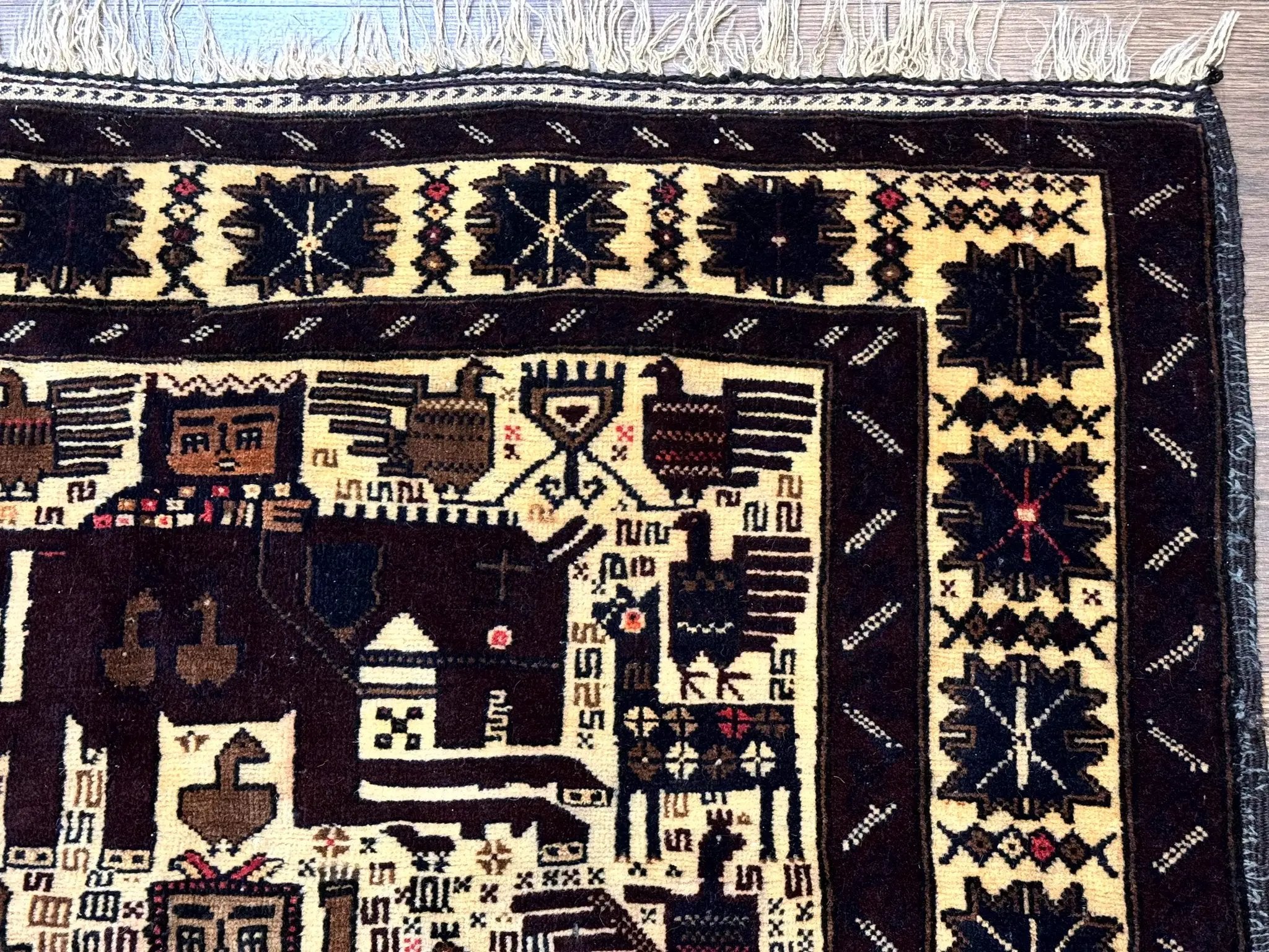 Persian Baluch Tribal Rug 4x6, Human and Bird Pictorials, Vintage, Wool, Collectible by Jewel Rugs