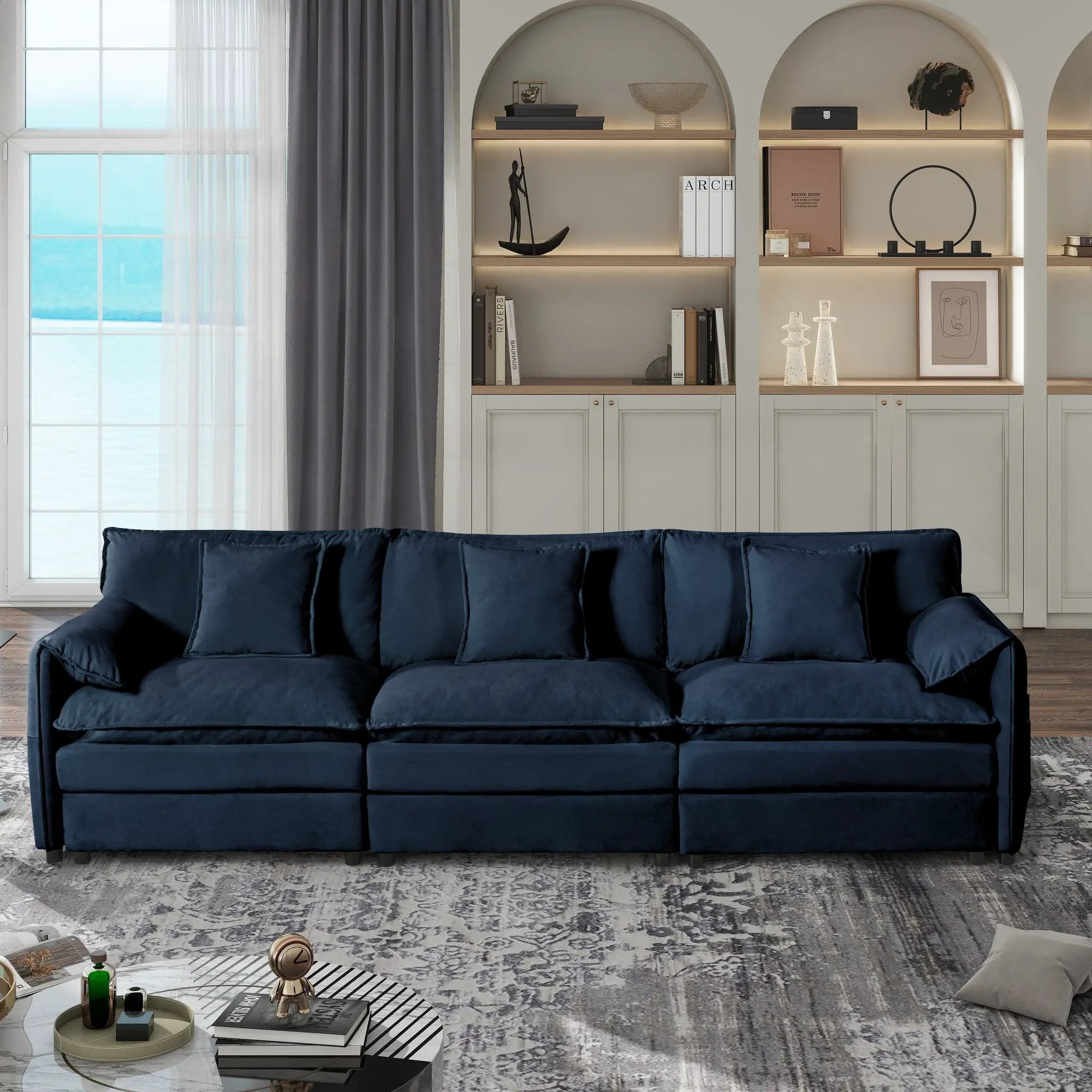 Modern Chenille Oversized Deep Seat Sectional Sofa by BLAKHOM