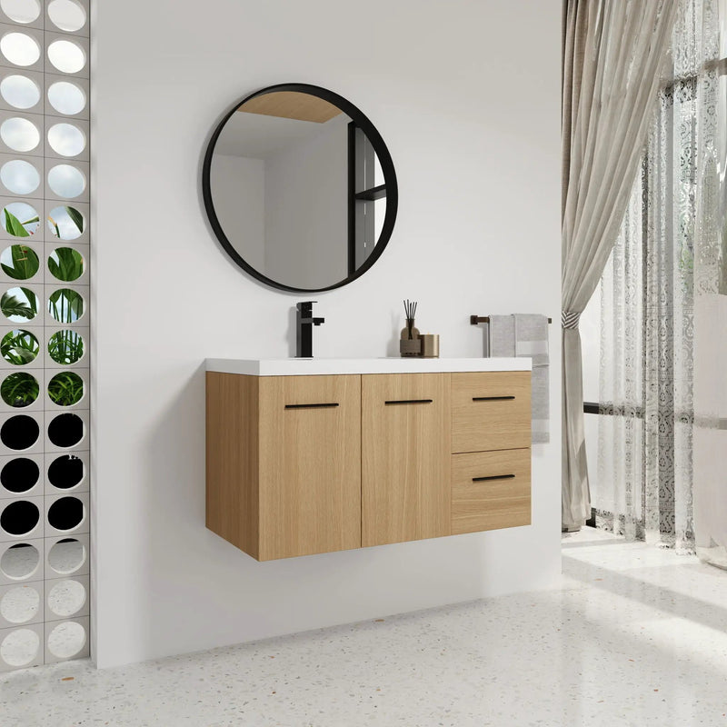 Wall Mounted Floating Bathroom Vanity With Sink, Door & Drawers Modular Cabinet