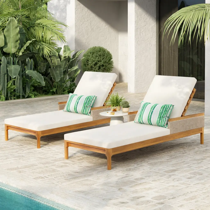 76.8" Solid Acacia Wood Sun Lounger Set of 2 with Cushions by HouseOfZazla