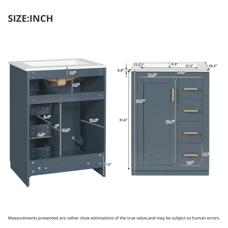 Modern Bathroom Vanity With 1 Door and 3 Drawers by HouseOfZazla