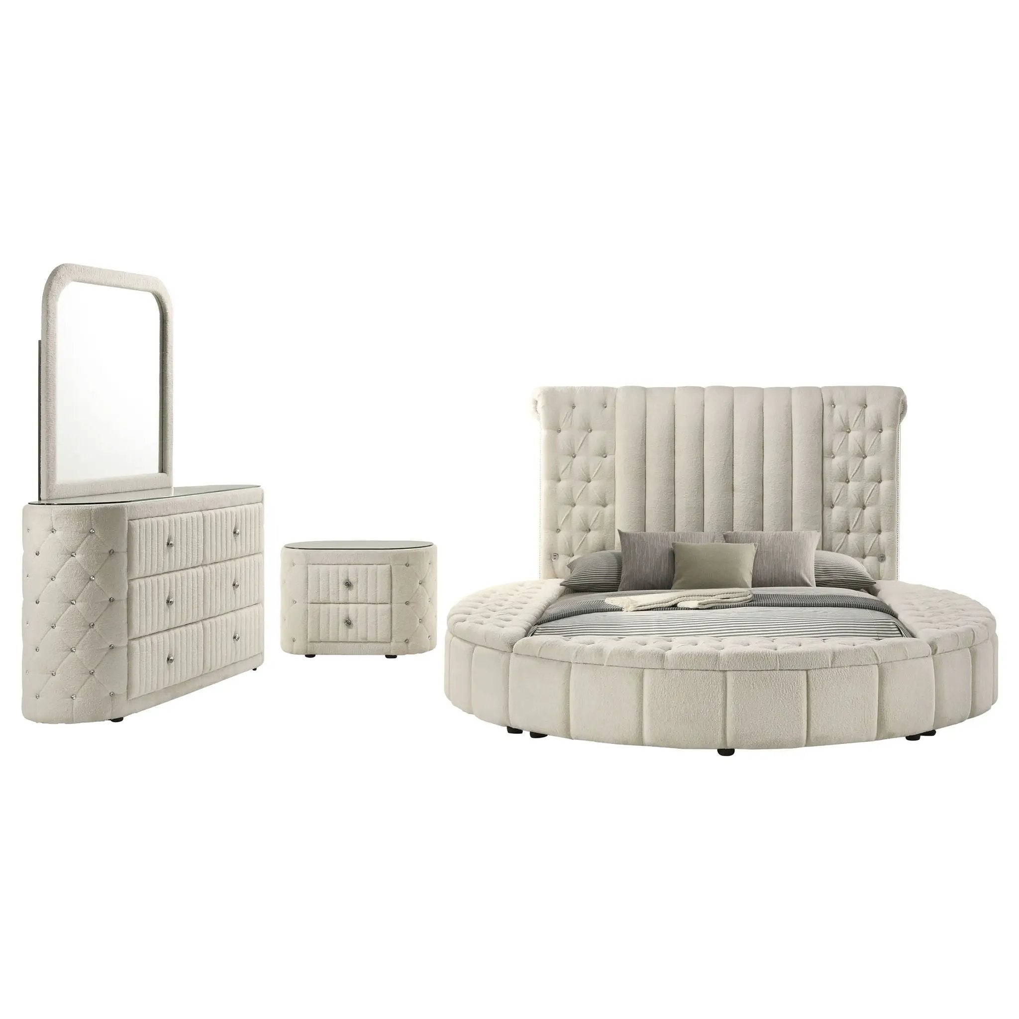 Sonya 4-piece Upholstered Eastern King Bedroom Set Ivory by Unique Piece Furniture