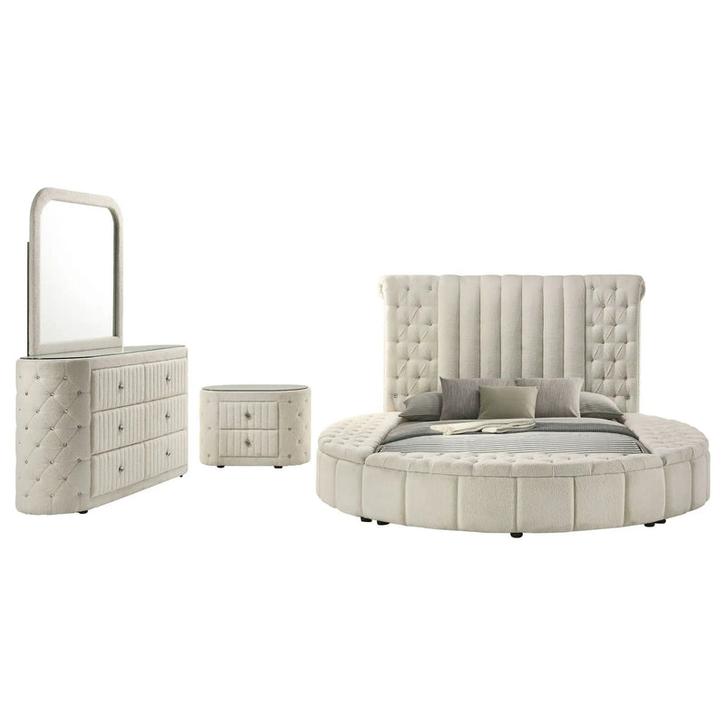 Sonya 4-piece Upholstered Eastern King Bedroom Set Ivory by Unique Piece Furniture