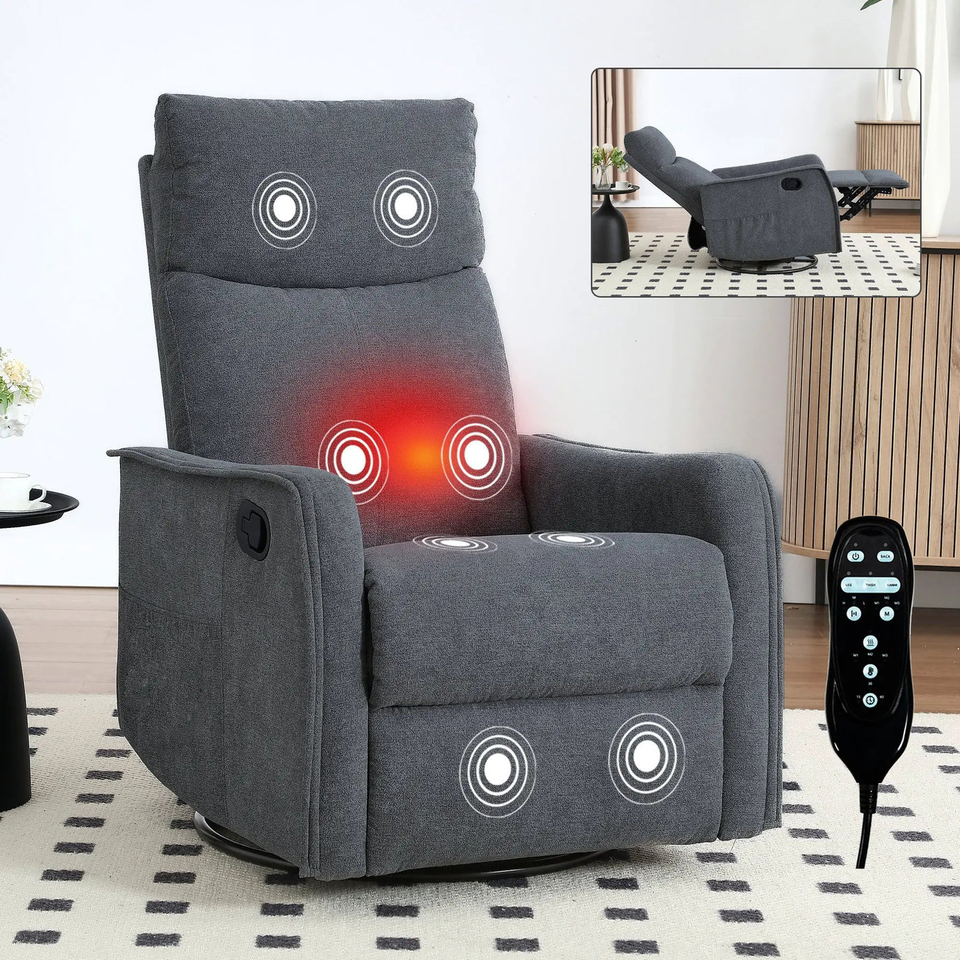Heat Massage Manual Recliner Chair with Rocker & Swivel by HouseOfZazla