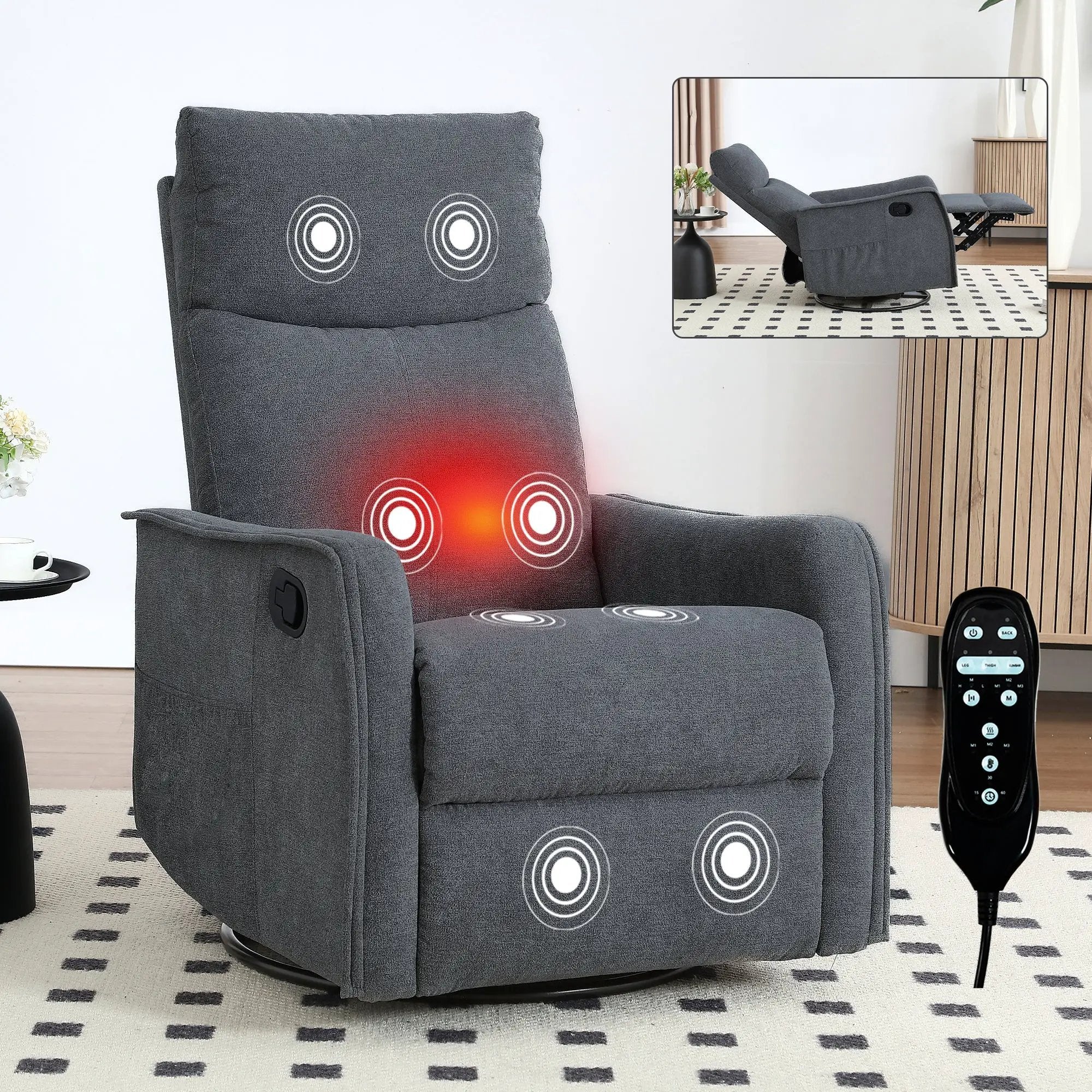 Heat Massage Manual Recliner Chair with Rocker & Swivel by HouseOfZazla