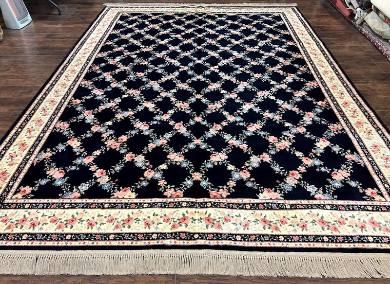 Karastan Rug 8' 8" x 12" Garden of Eden Collection Ebony Trellis #509/1270, Wool Pile Discontinued Vintage Karastan Carpet, Room Sized Rug by Jewel Rugs