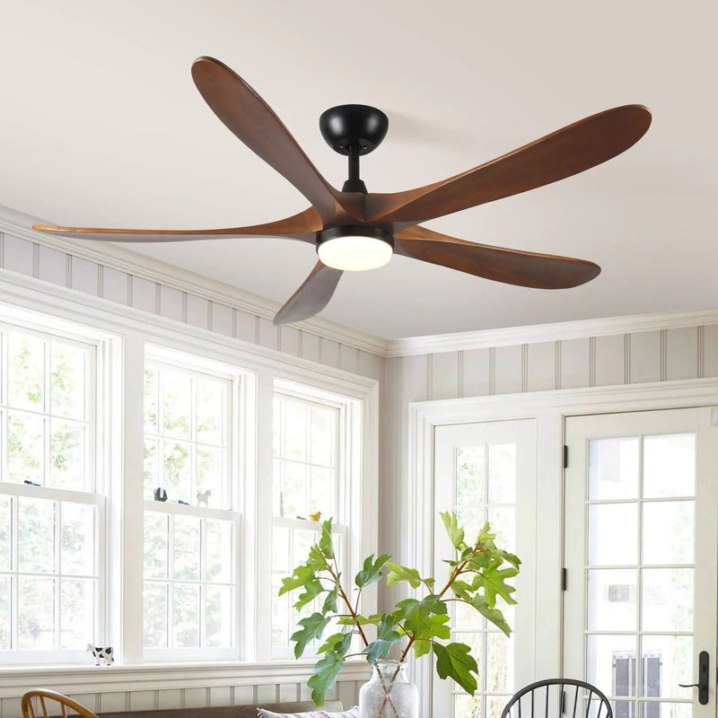 Solid Wood With Remote Control With Light (LED) Modern DC Motor Indoor / Outdoor 5 Blade Ceiling Fan For Patios, Bedrooms And Farmhouses - Antique Brown by Unique Piece Furniture