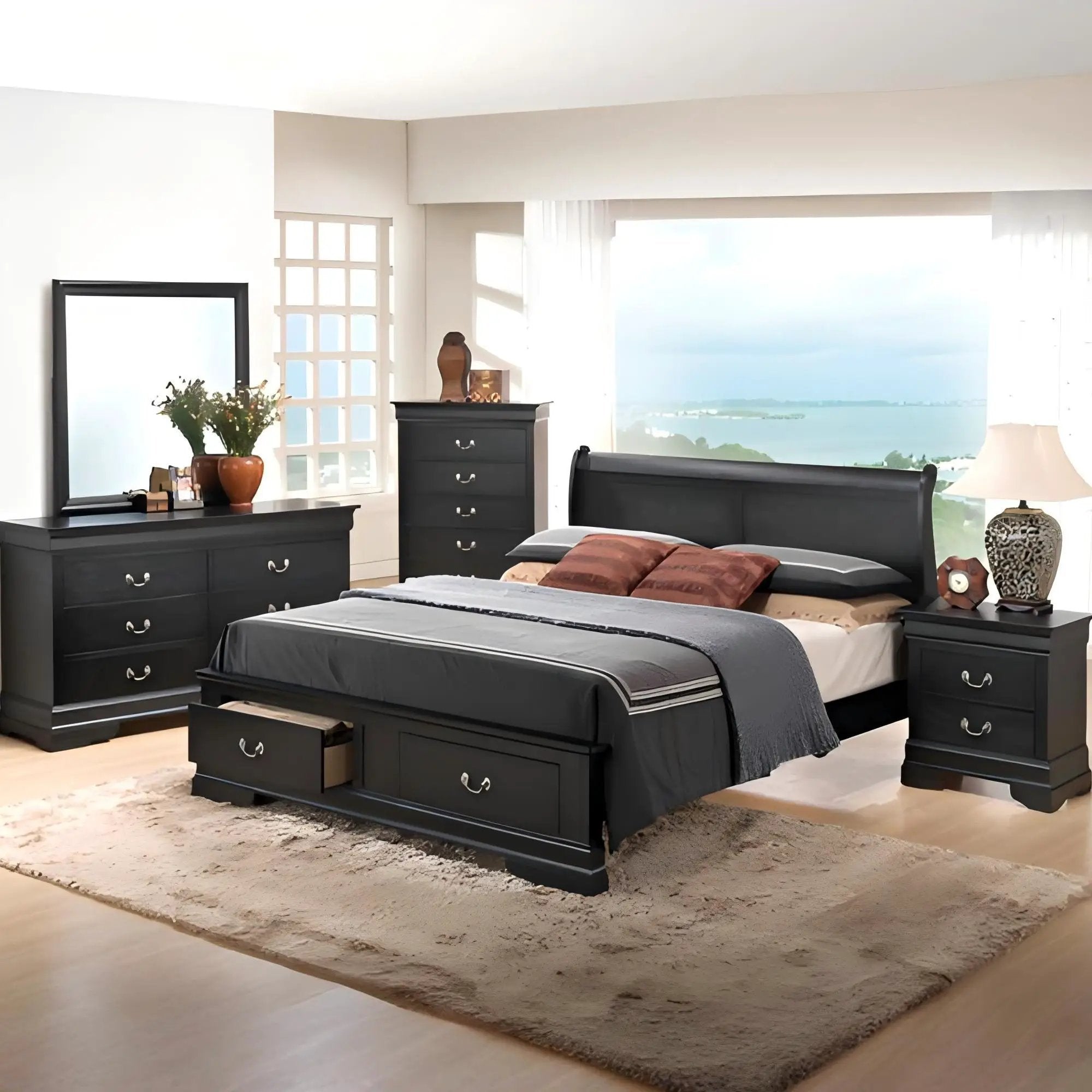 Upholstered Panel Sleigh Bed Design by HouseOfZazla