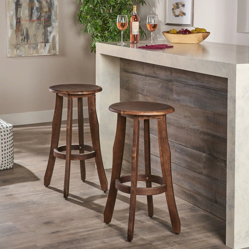Primrose Outdoor Acacia Wood Barstools With Foot Rest (Set of 2) - Dark Brown by HouseOfZazla