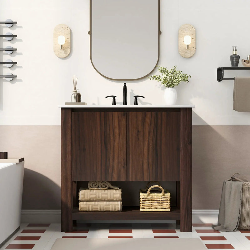 Modern Bathroom Vanity With Rectangle Ceramic Sink, Soft Closing Doors by HouseOfZazla