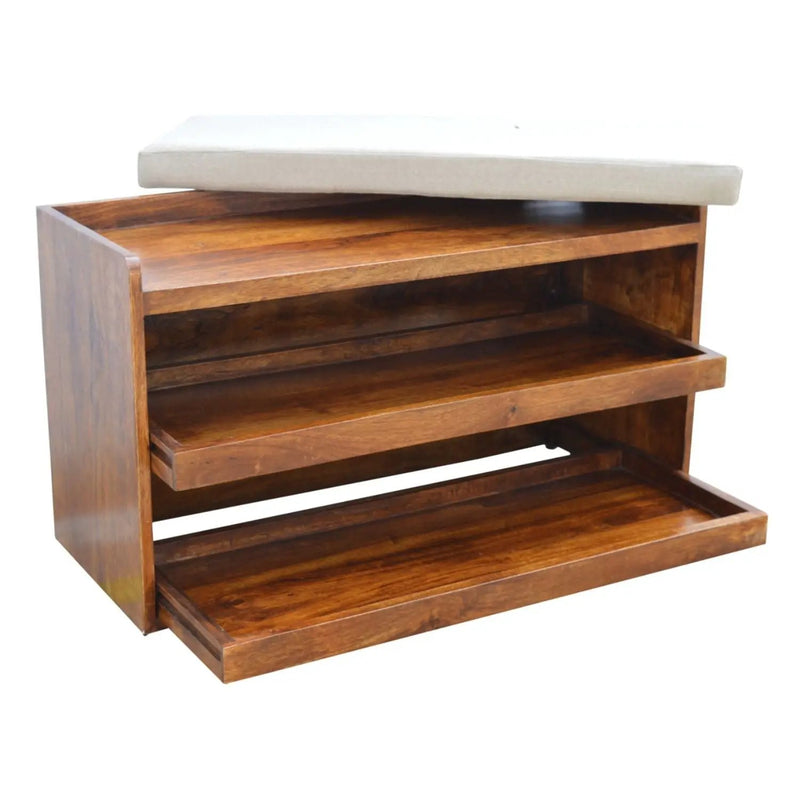 Pull Out Shoe Bench - Chestnut / Mud Linen by HouseOfZazla