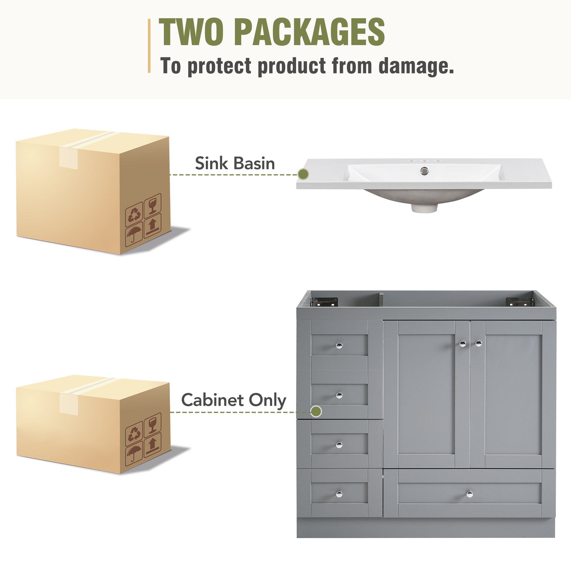 36 Inch Shaker Style Free-Standing Bathroom Vanity Cabinet with Sink by HouseOfZazla