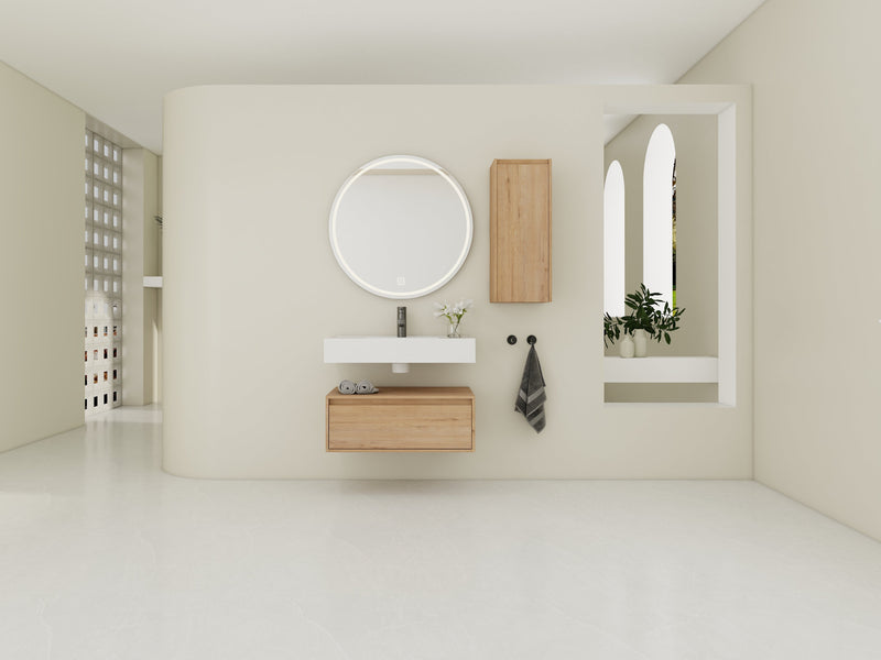 30-Inch Wall-Mounted Bathroom Vanity with Resin Sink and Side Cabinet by HouseOfZazla