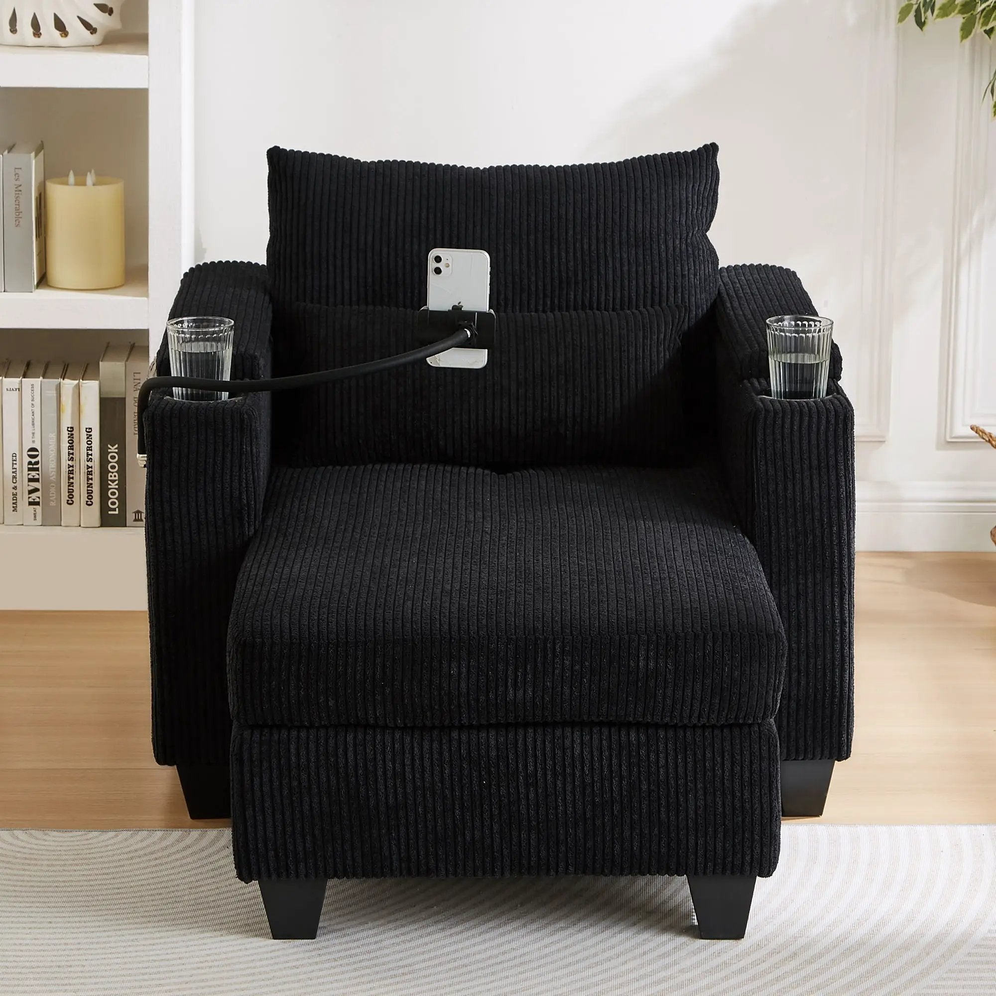 Convertible Chaise Lounge Sofa Chair With USB Ports, Cup Holders, Phone Holder And Storage by Unique Piece Furniture