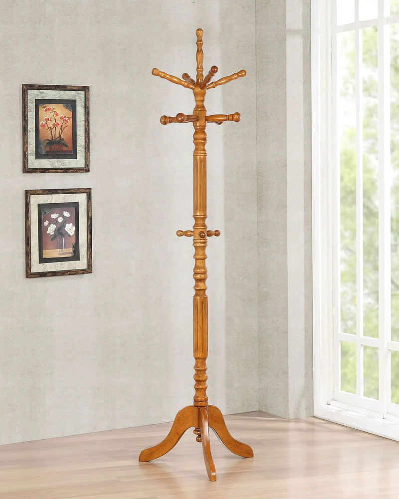 Achelle 11 Hook Freestanding Coat Rack Hanger Golden Brown by Unique Piece Furniture