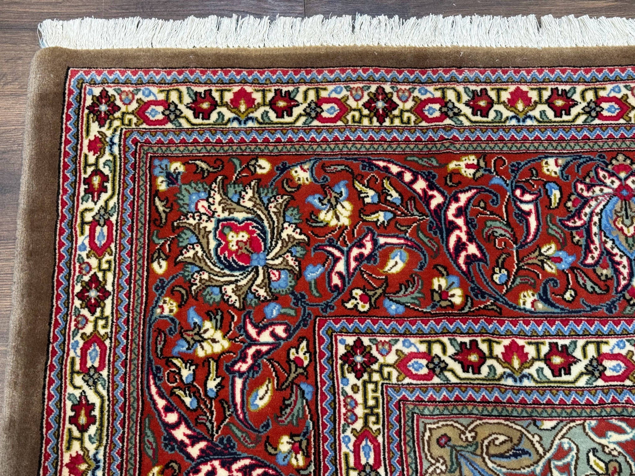 Persian Qum Rug 7x11, Beige and Red, Highly Detailed Floral Pattern, Fine 260 KPSI by Jewel Rugs