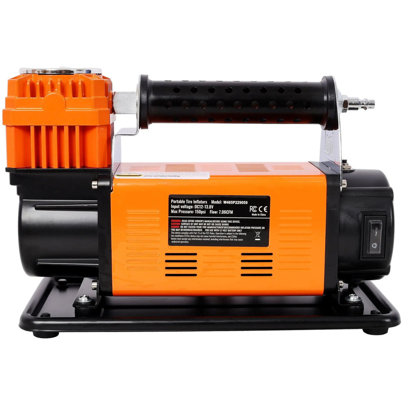Heavy Duty 12V Air Compressor, Tire Inflator With Pressure Gauge, Compact Size - Black / Orange by HouseOfZazla