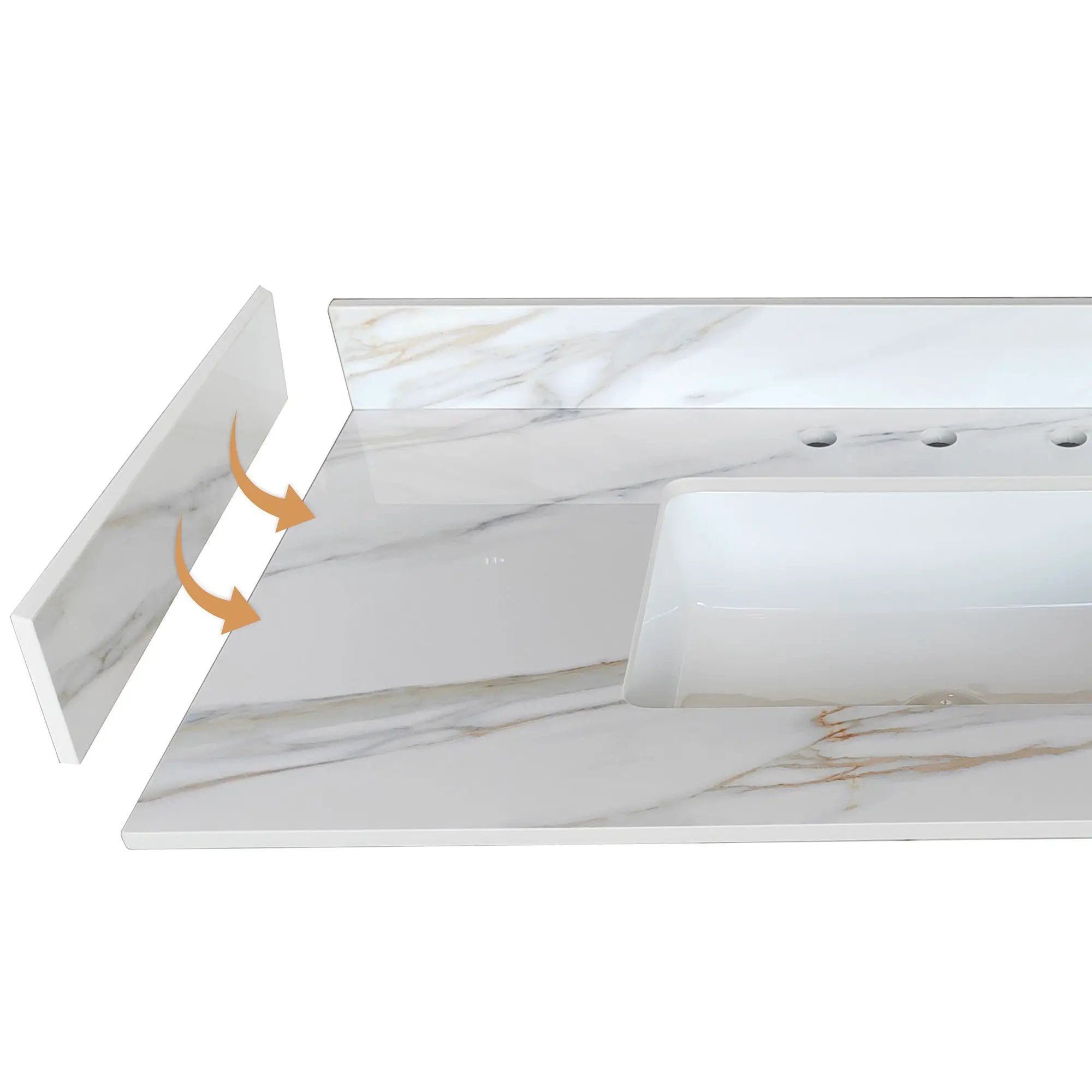 Sintered Stone Bathroom Vanity Top With 4" Backsplash And 22" Sidesplash - Carrara White by HouseOfZazla