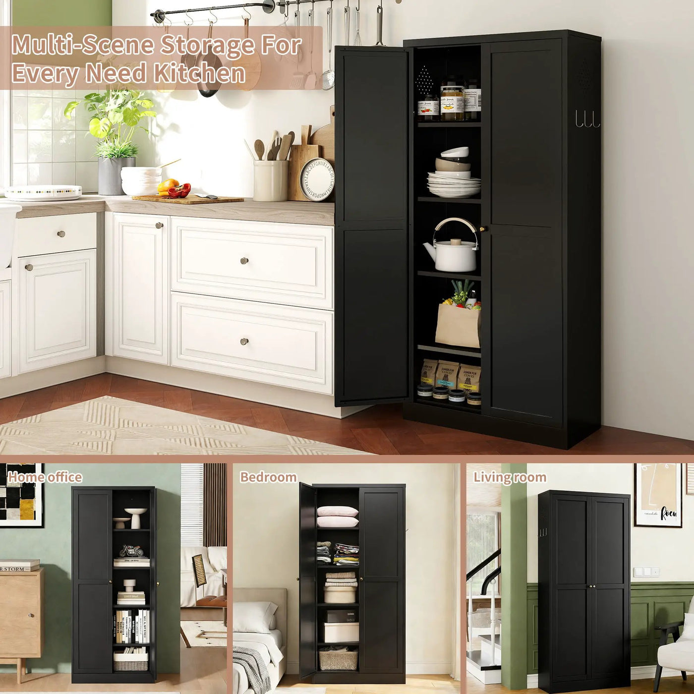 Kitchen Pantry Cabinet With 4 Adjustable Shelves, Heavy Duty Freestanding Organizer by HouseOfZazla