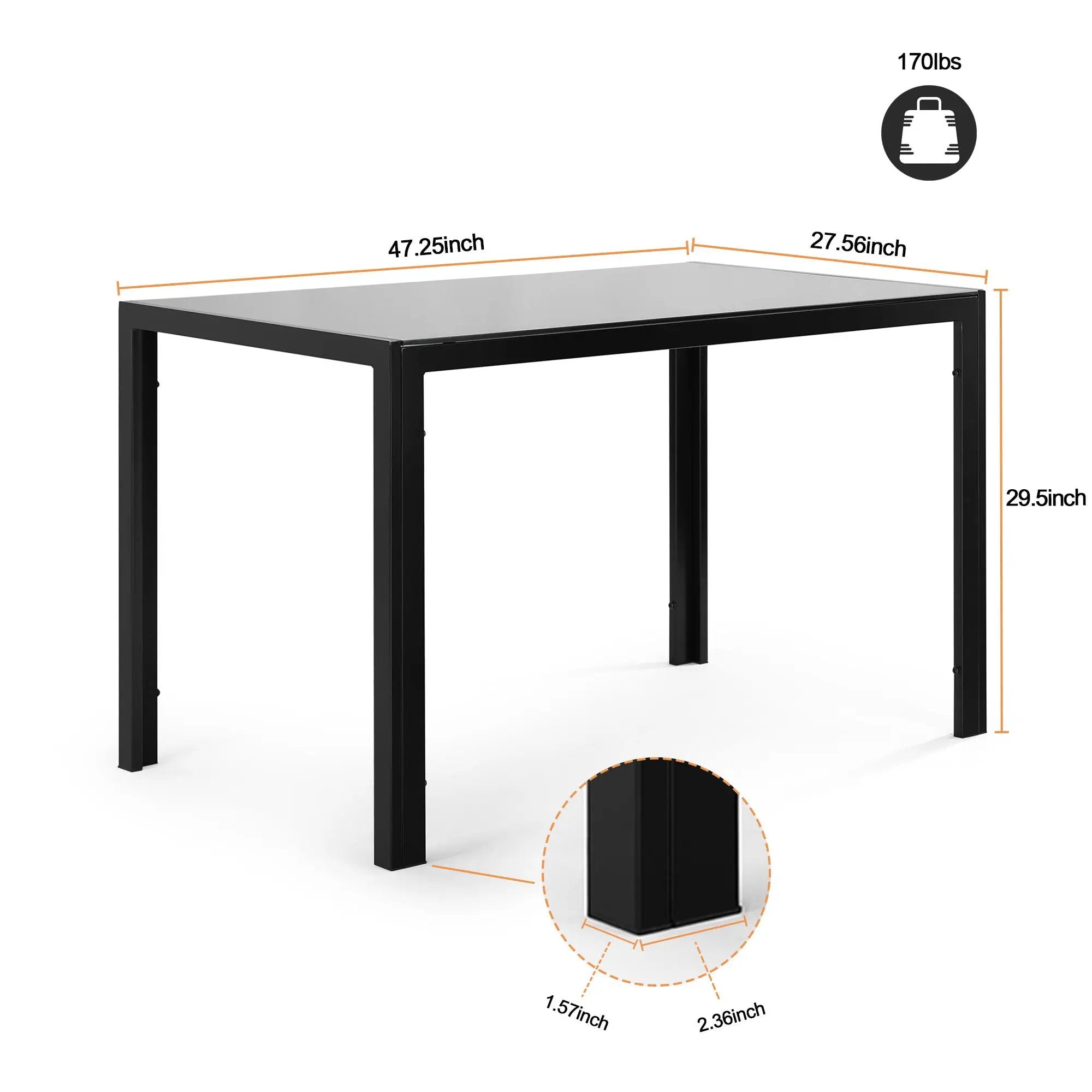 5 Pieces Dining Table Set For 4, Kitchen Room Tempered Glass Dining Table, 4 Faux Leather Chairs - Black by Unique Piece Furniture