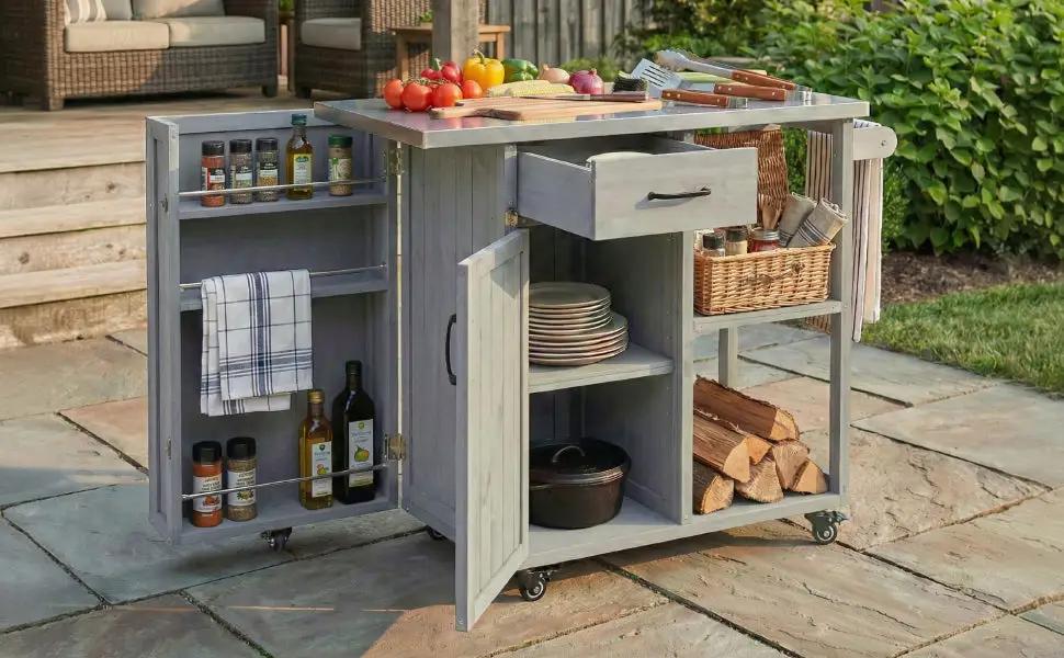 Outdoor Kitchen Island Fir Wood Prep Station with Stainless Steel Top by HouseOfZazla