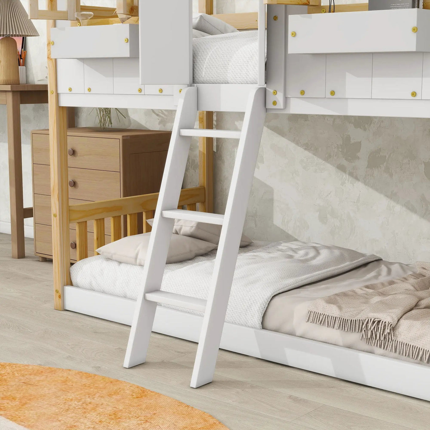 House Bunk Bed With Roof, Window, Window Box, Door, With Safety Guardrails And Ladder by Unique Piece Furniture