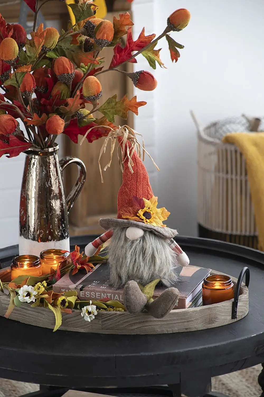 Sitting Gnome With Maple Leaf On Hat, For Holiday Harvest Festival Fall Festival & Thanksgiving Table Decorations (Set of 2) - Orange Multi by Unique Piece Furniture
