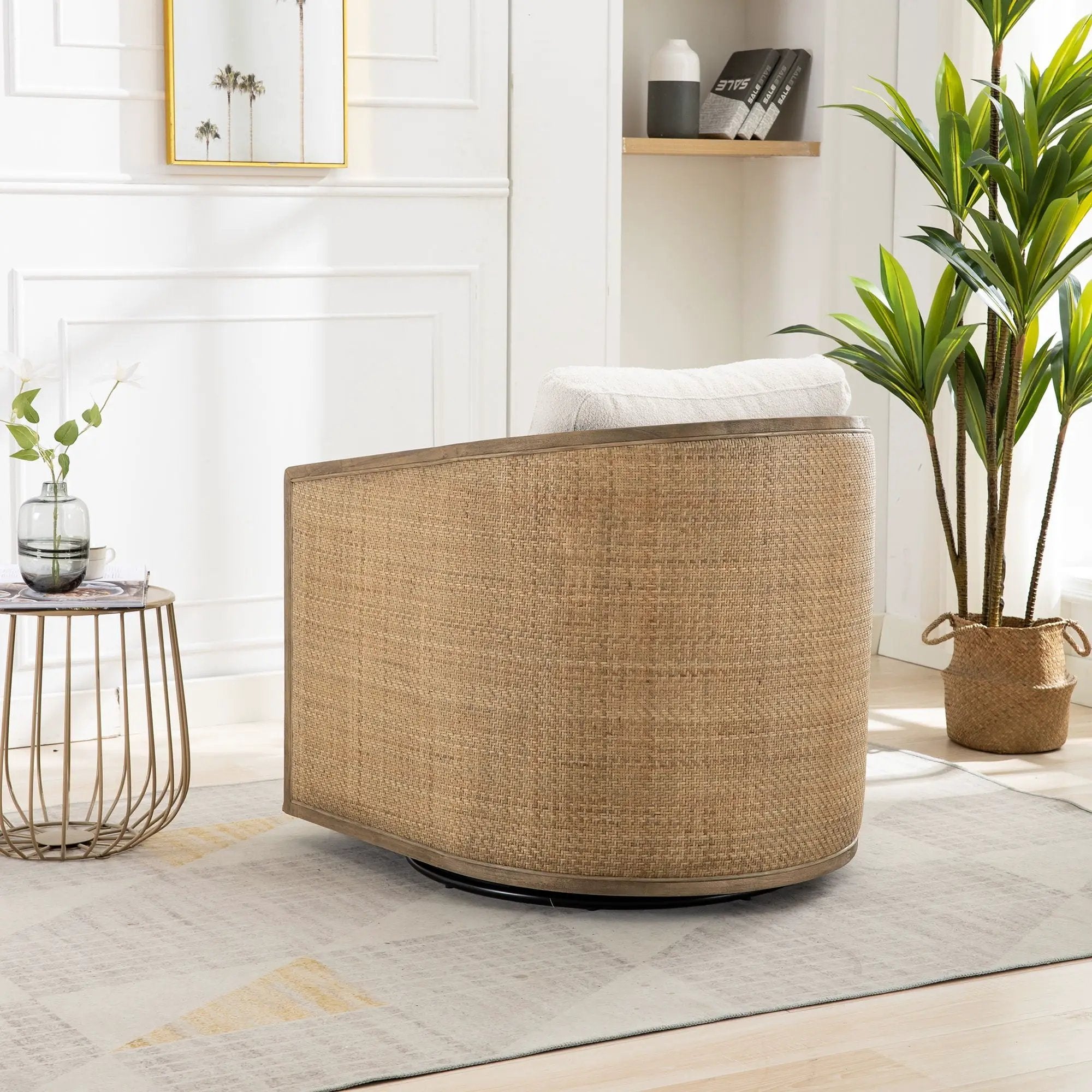 Barrel, Comfy Round Accent Sofa Chair With 360 Degree Swivel, Leisure Arm by Unique Piece Furniture