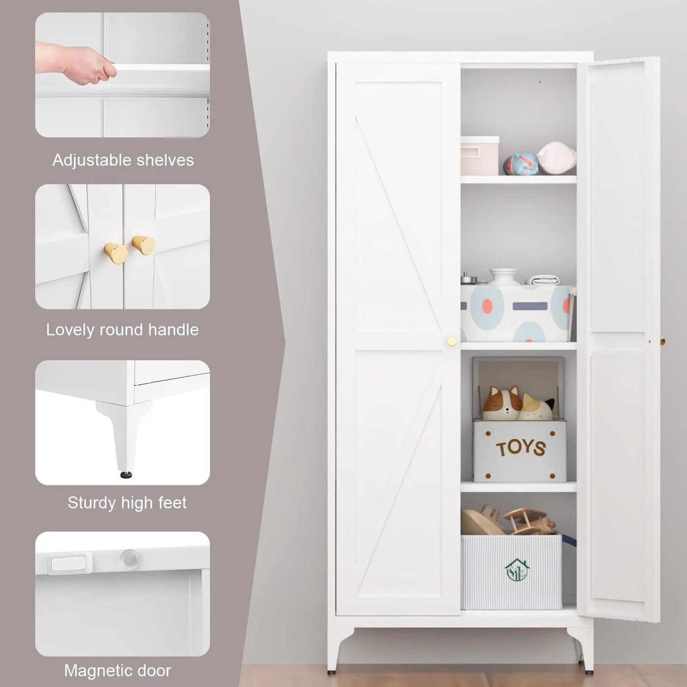 Adjustable 2 Door Kitchen Pantry Cabinet With Striped Design by Unique Piece Furniture
