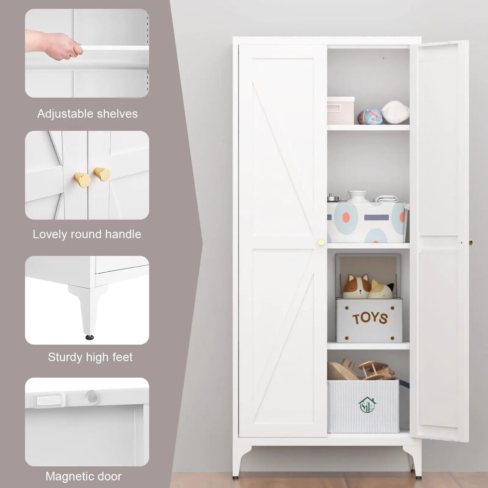 Adjustable 2 Door Kitchen Pantry Cabinet With Striped Design by Unique Piece Furniture
