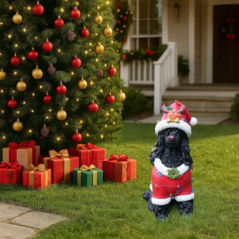 Festive Black Poodle Christmas Statue by HouseOfZazla
