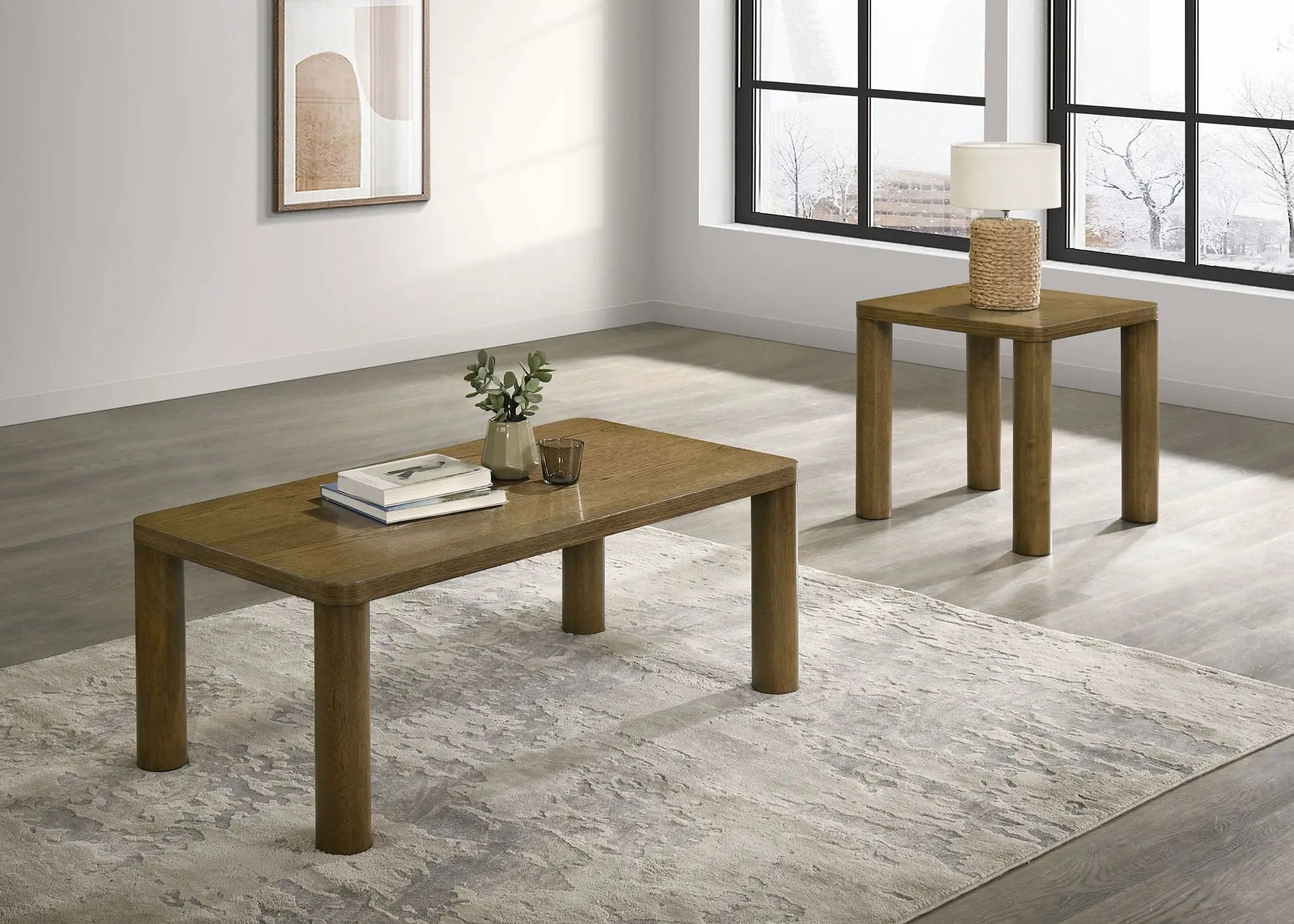 Castlewood Engineered Wood Accent Side End Table Brown Oak by Unique Piece Furniture