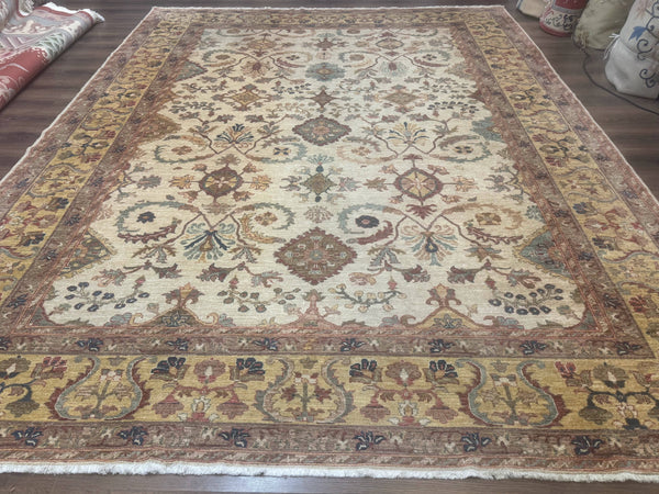 Egyptian Rug 9x12, Mahal Sultanabad Carpet, Handmade Wool Rug, Oatmeal Color, photo 2 of 13