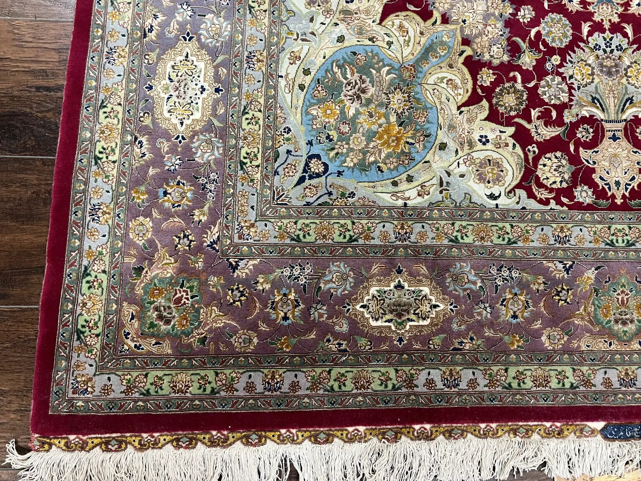 Stunning Persian Tabriz Rug 5x7, Signed by Masterweaver, Maroon, Floral Medallion, Ultra Fine 70 Raj 625 KPSI, Kork Wool Silk Foundation, Handmade by Jewel Rugs