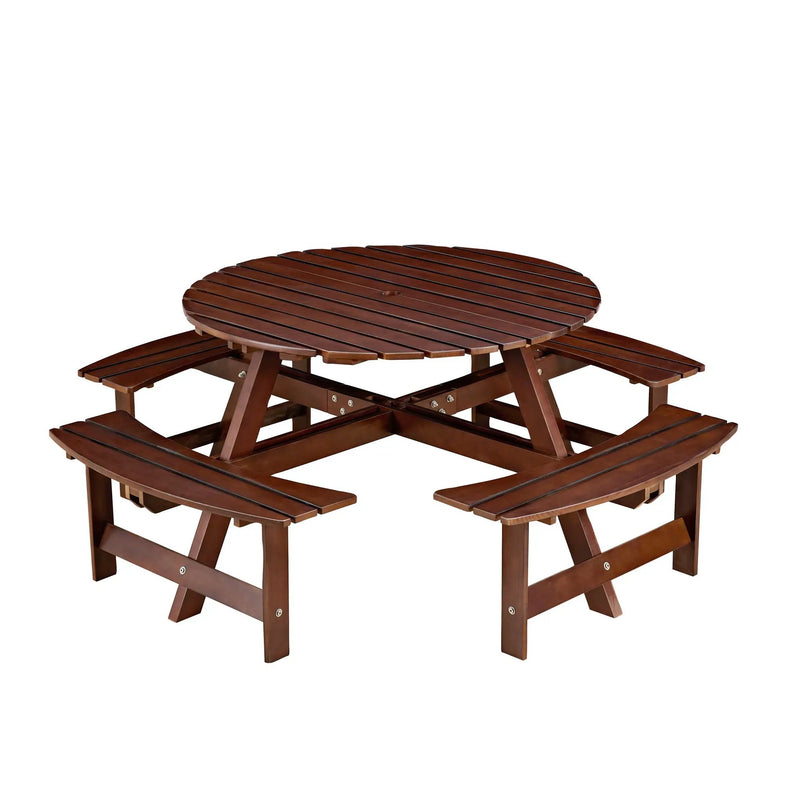 Outdoor 8 Person Round Picnic Table with Built-In Benches by HouseOfZazla