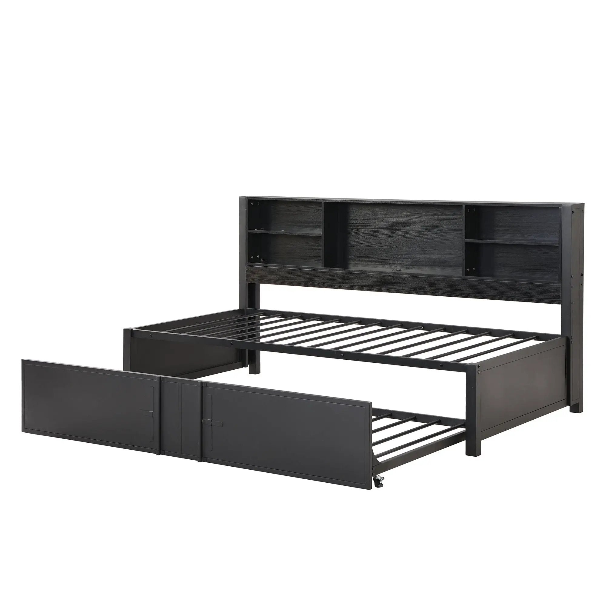 Industrial Metal Daybed With Trundle, Storage Shelves, USB Ports by HouseOfZazla