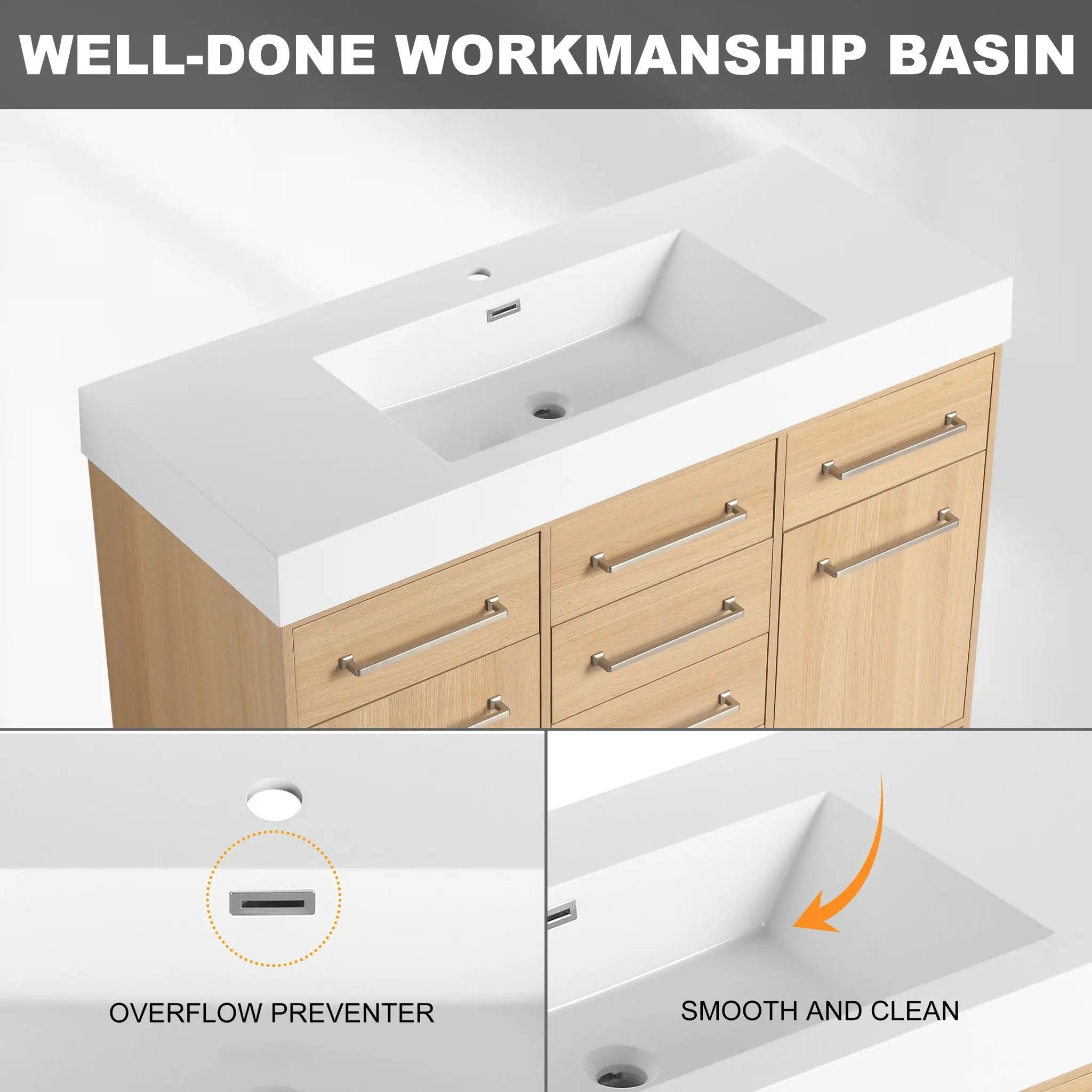 Freestanding Bathroom Vanity With Resin Sink, Soft-Closing Doors And Drawers by Unique Piece Furniture