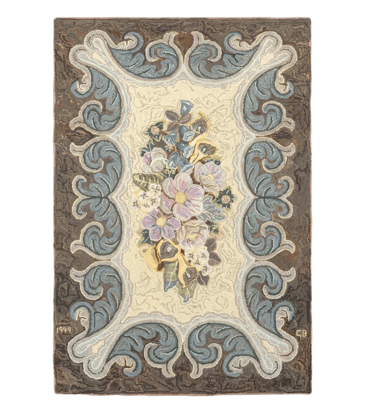 Antique American Hooked Rug 3 x 4.6, Vintage, Floral by Jewel Rugs