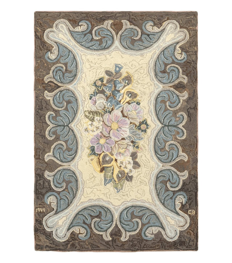 Antique American Hooked Rug 3 x 4.6, Vintage, Floral by Jewel Rugs