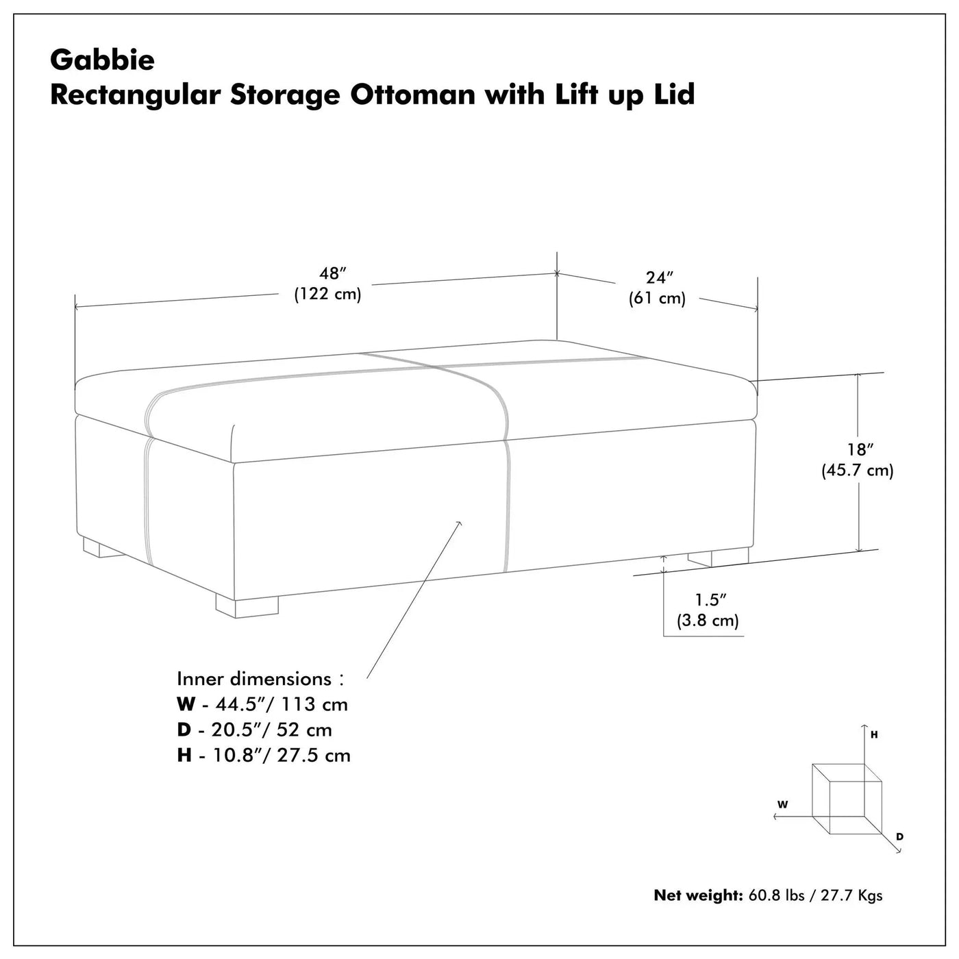 Gabbie - Coffee Table Upholstered Storage Ottoman by Unique Piece Furniture