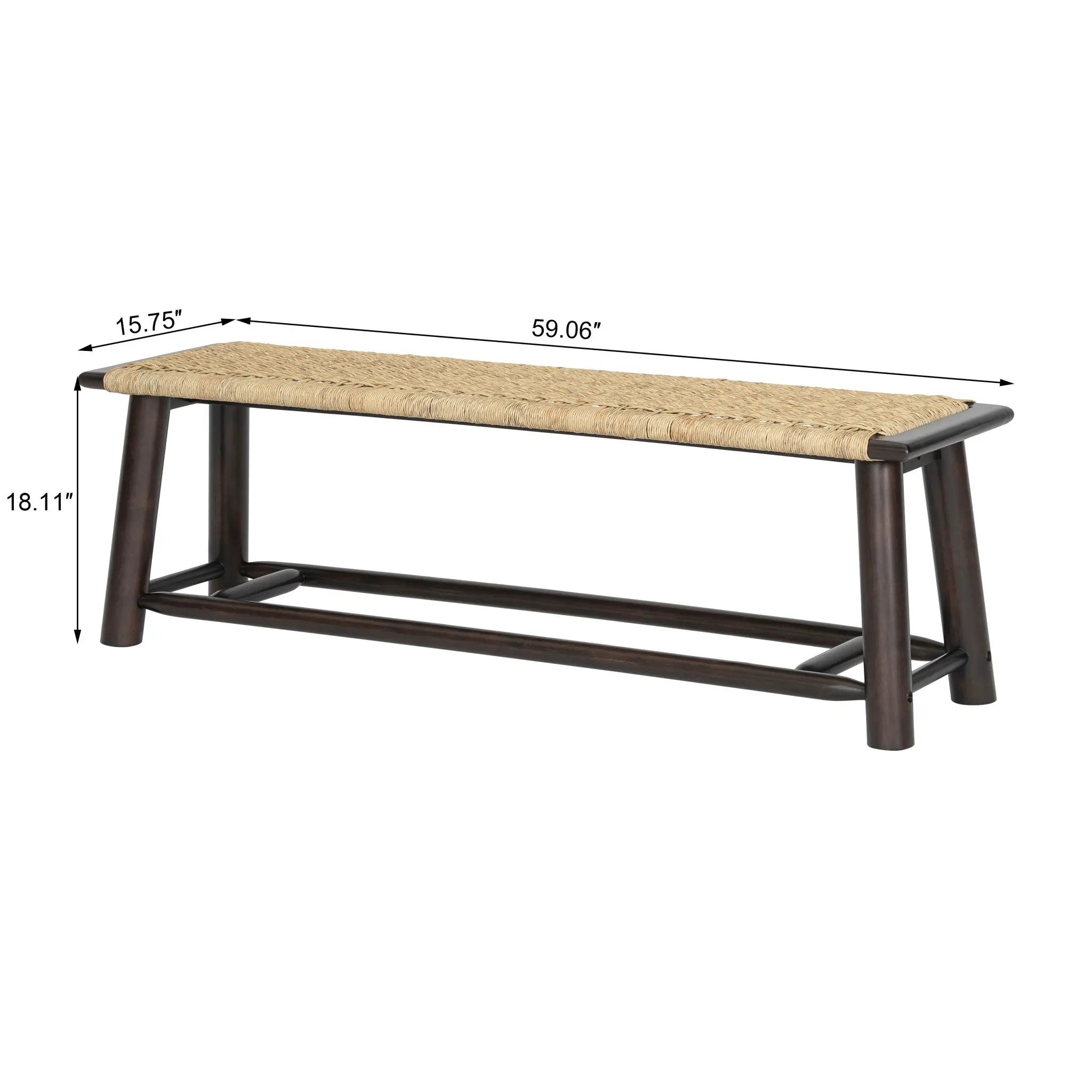 Farmhouse Modern Solid Wood Rattan Bench Multi Functional Design 59" Indoor & Covered Outdoor Bench - Walnut by Unique Piece Furniture