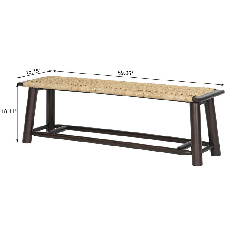 Farmhouse Modern Solid Wood Rattan Bench Multi Functional Design 59" Indoor & Covered Outdoor Bench - Walnut by Unique Piece Furniture