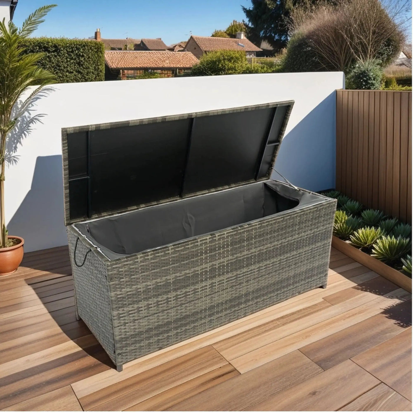 Outdoor Storage Box, Wicker Patio Deck Boxes With Lid, Outdoor Cushion Storage For Kids Toys, Pillows, Towel, Wicker by Unique Piece Furniture