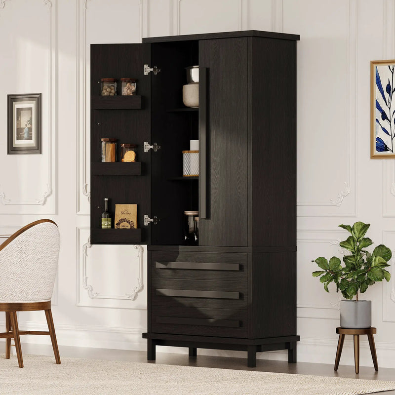 70" Kitchen Pantry Cabinet with 6 Door Shelves and 3 Drawers by HouseOfZazla